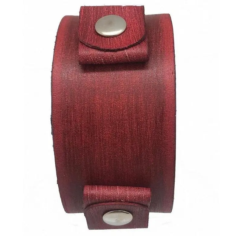 Red Distressed Leather Ladies Cuff Bracelet 1