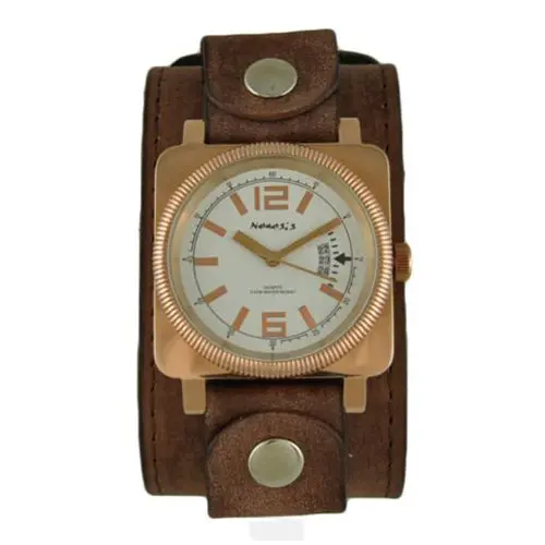 Rose-Tone Signature Watch With Faded Xl-Stitch Brown Leather Cuff – Fblbb062S 1