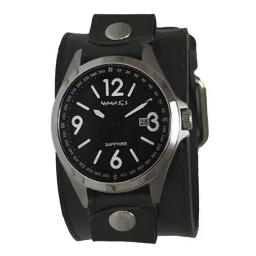 Sapphire Crystal Black Watch With Embossed Black Leather Cuff 1