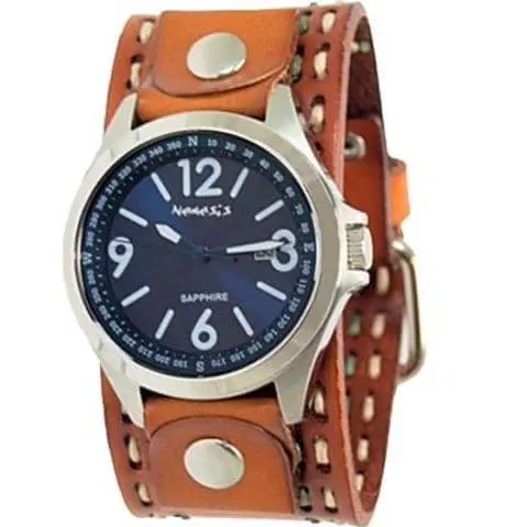 Sapphire Crystal Blue Watch With Stitched Khaki Leather Cuff 1