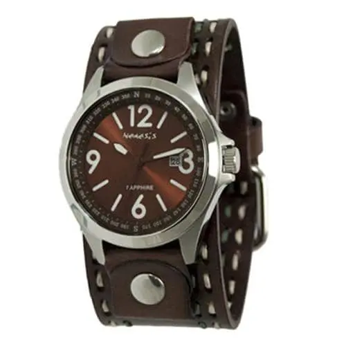 Sapphire Crystal Brown Leather Watch With Dark Brown Leather Strap 1
