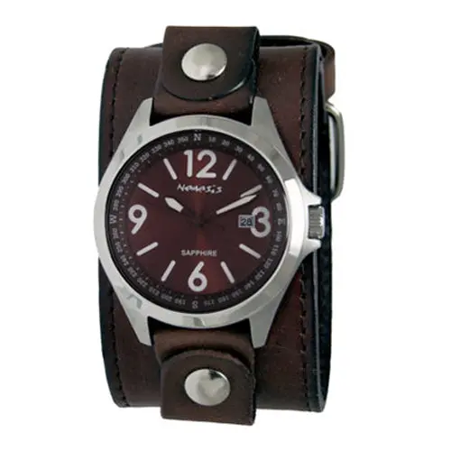 Sapphire Crystal Brown Watch With Dual Stitched Dark Brown Leather Cuffs 1