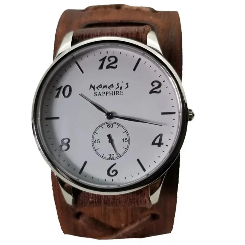 Sapphire Crystal Petite-Second White Watch With Distressed Brown Leather Cuff 1