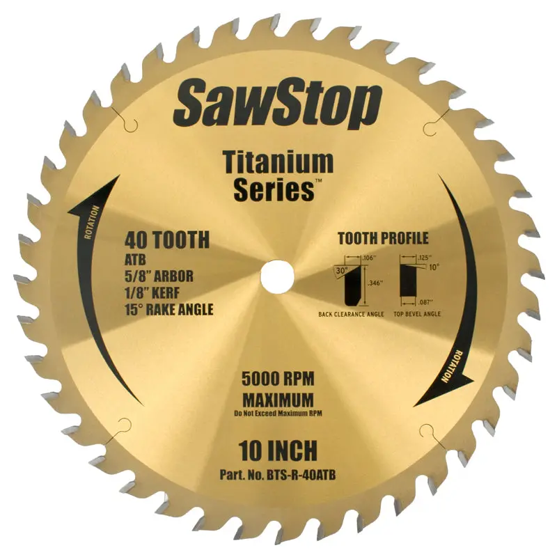 Sawstop Titanium Series Combination Saw Blade – 40 Tooth, Optimized For Speed & Cleanliness 1