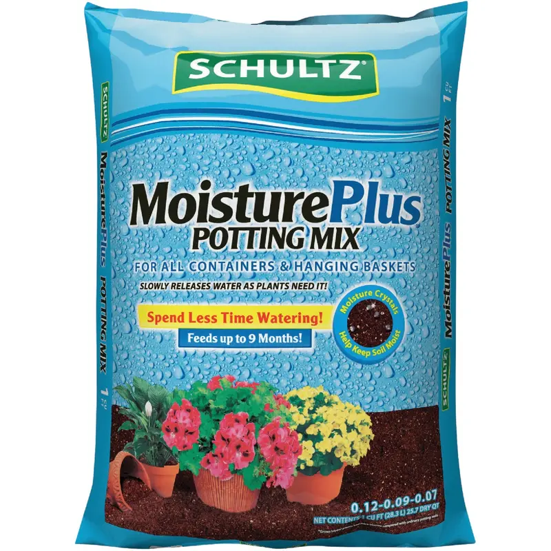 Schultz Moistureplus Potting Mix – 1 Cu Ft All-Purpose Blend For Containers & Hanging Baskets 1