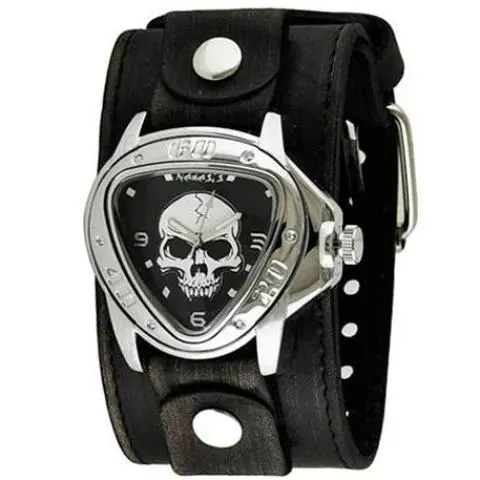 Skull Triangle Black Watch With Stitched Black Leather Cuff Band 1