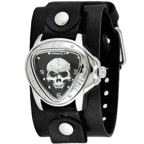 Skull Triangle Motif Black Watch With Sleek Black Leather Cuff 1