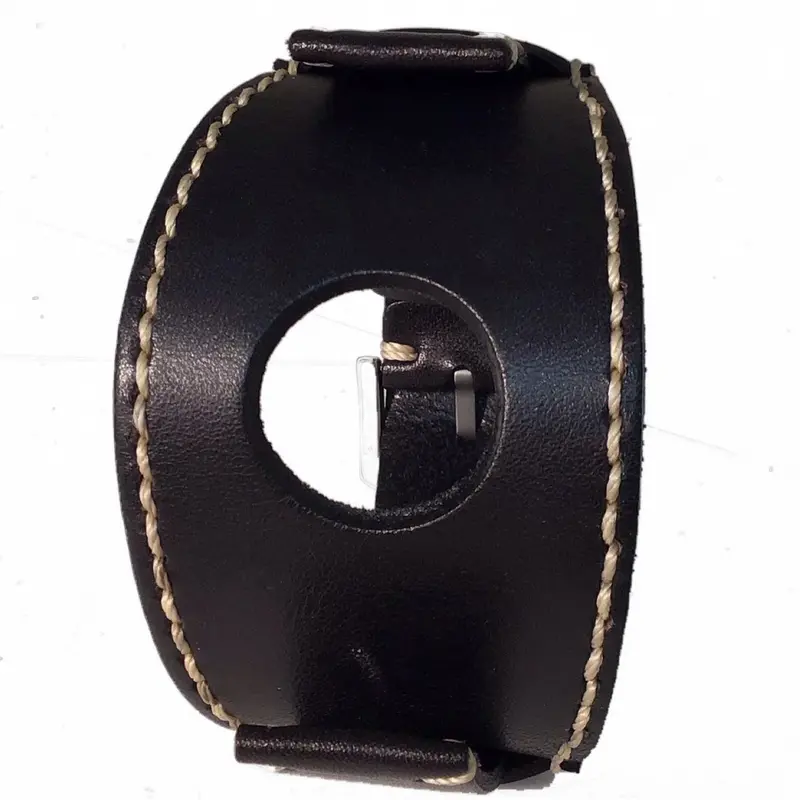 Smartwatch-Compatible White-Stitched Dark Brown Leather Cuff Band 1