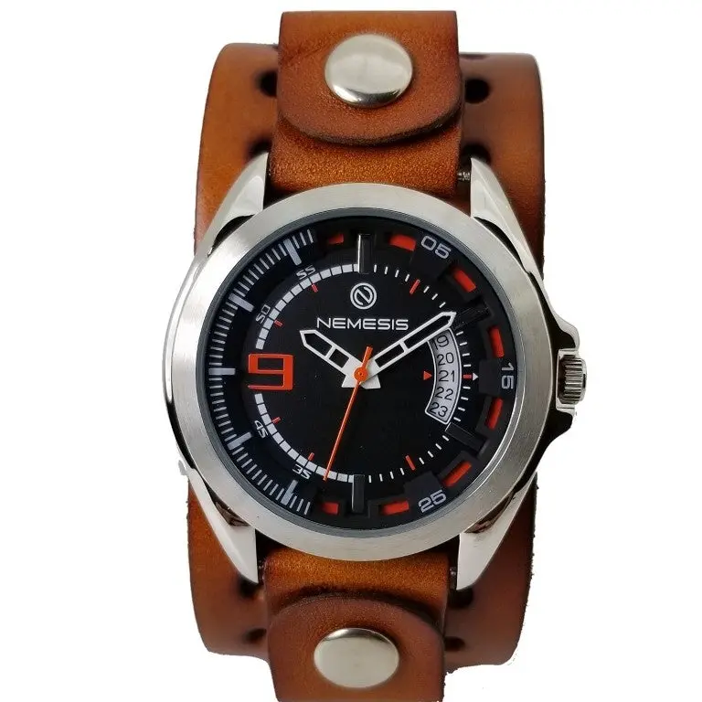 Sully Black And Orange Watch With Textured Perforated Khaki Leather Cuff 1