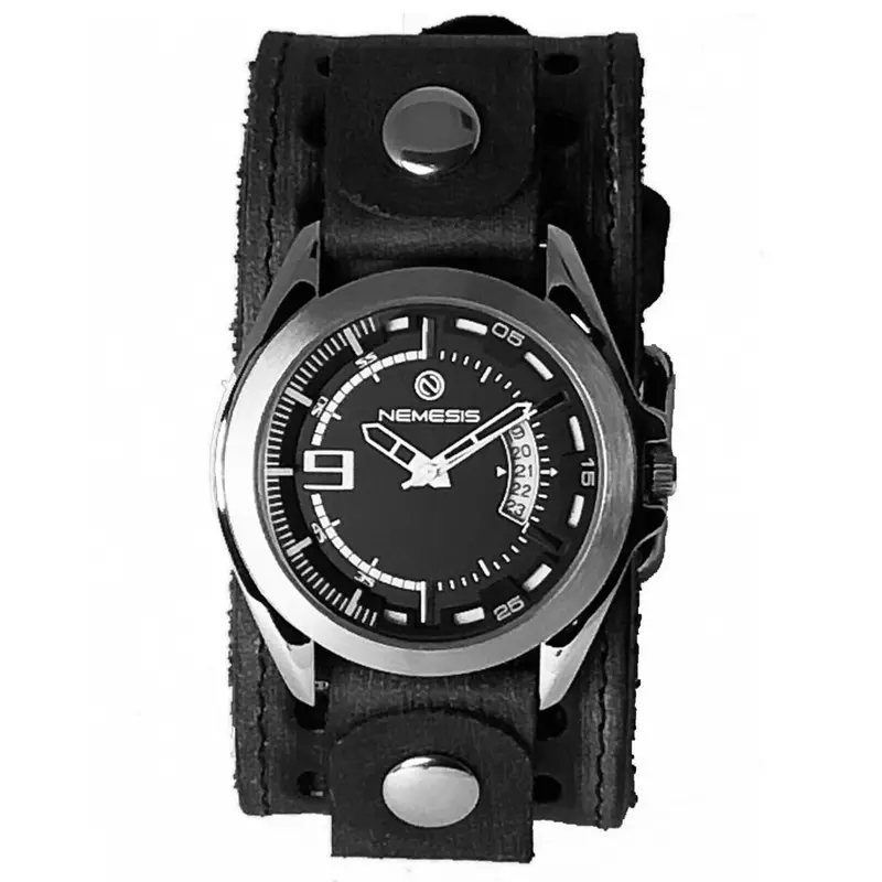 Sully Black And White Watch Featuring A Distressed Black Leather Strap 1