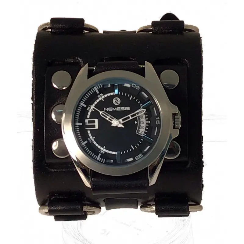 Sully Black-And-White Watch With Triple-Strap Black Leather Cuff 1