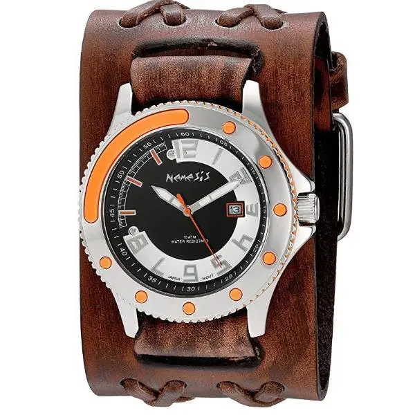 Sully Black/Orange/White Watch With Double-X Distressed Brown Leather Cuff 1