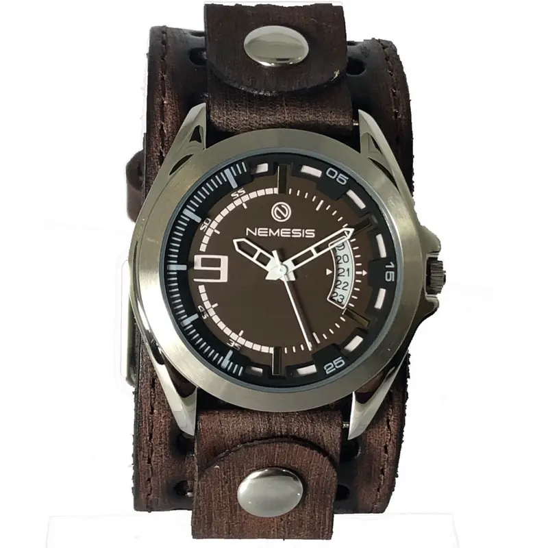 Sully Brown And White Analog Watch With Textured Dark Brown Leather Cuff 1