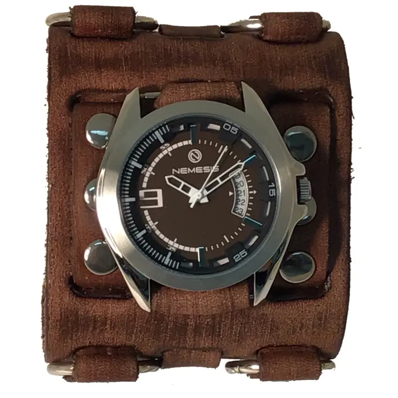 Sully Brown-And-White Watch With Bullet-Ring Accented Distressed Brown Leather Triple Strap 1