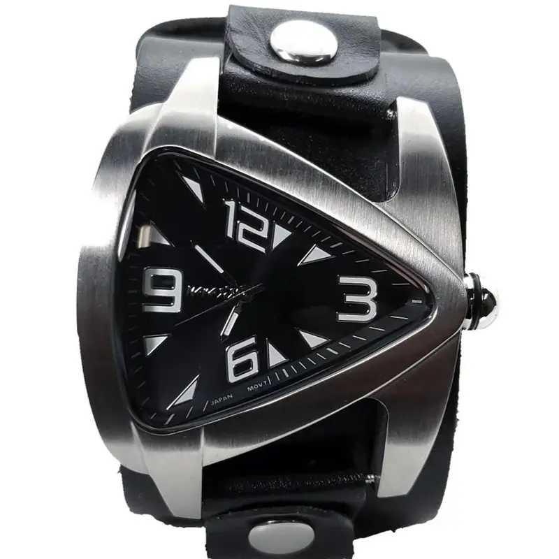 Teardrop Black Watch With Breathable Perforated Black Leather Cuff 1
