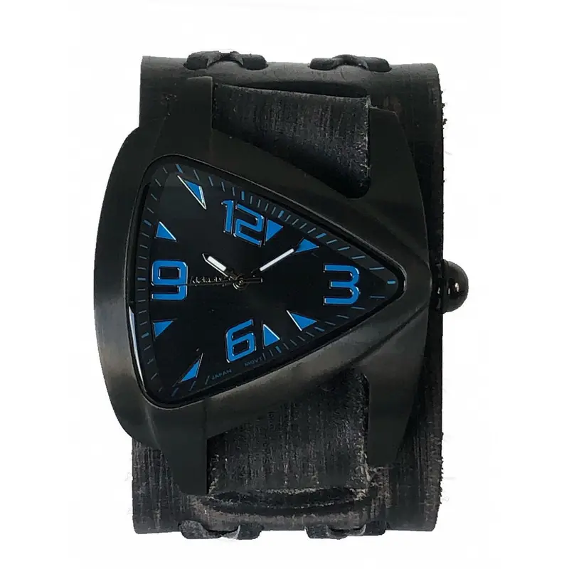 Teardrop Black Watch With Double-X Distressed Black Leather Cuff 1