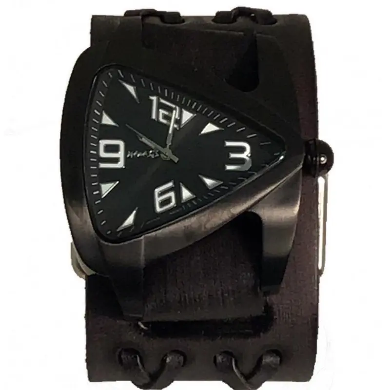 Teardrop Black Watch With Double-X Embossed Distressed Black Leather Cuff 1