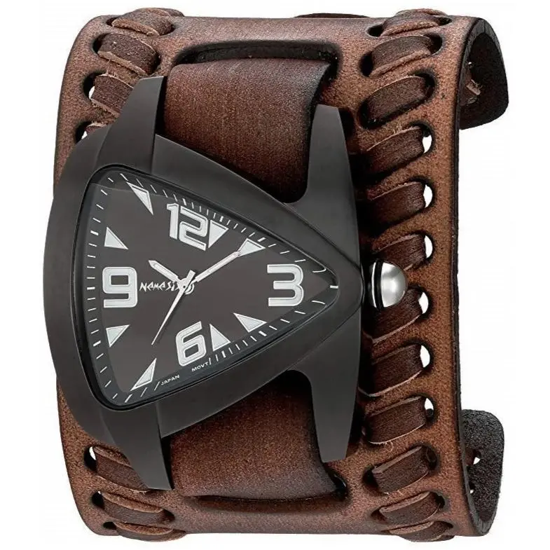 Teardrop Black Watch With Woven Distressed Brown Leather Cuff 1