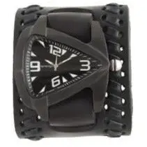 Teardrop-Shaped Black Watch With Woven Black Leather Wide Cuff 1