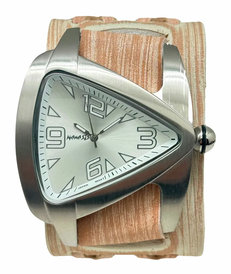 Teardrop-Shaped Silver Watch With Black Wide Leather Cuff – Model Vwdx011S 1