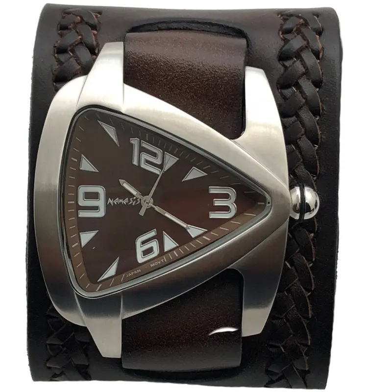 Teardrop Stainless Steel Triangle Watch With Woven Brown Leather Cuff Bnwa011B 1