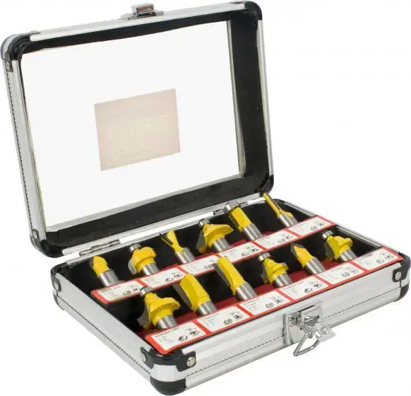 Tork Craft 1/4" Shank Router Bit Set – 12-Piece In Aluminum & Glass Case 1