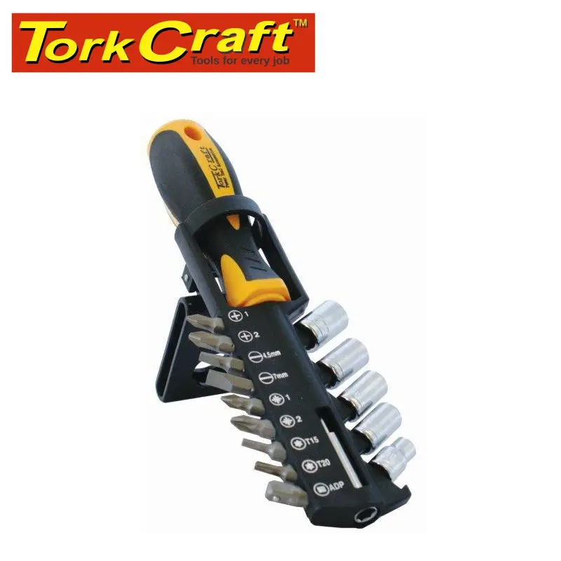 Tork Craft 15-Piece Screwdriver Set With Bit Organizer, Sockets, And Belt Clip 1