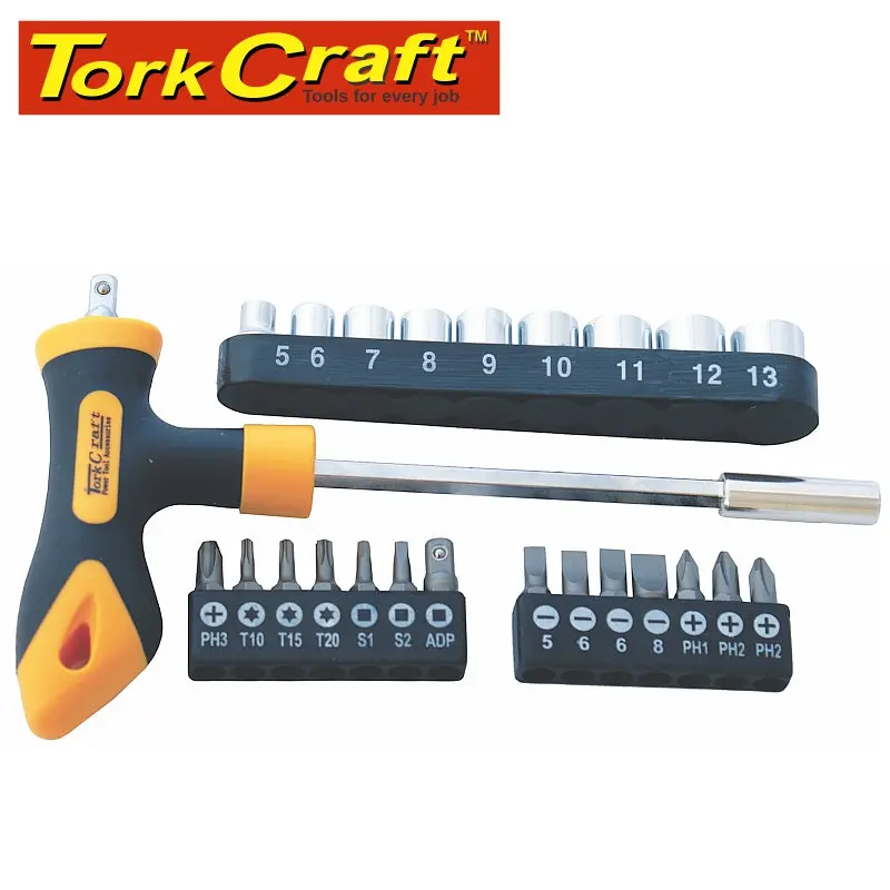 Tork Craft 24-Piece T-Bar Screwdriver And Socket Bit Combo Set 1