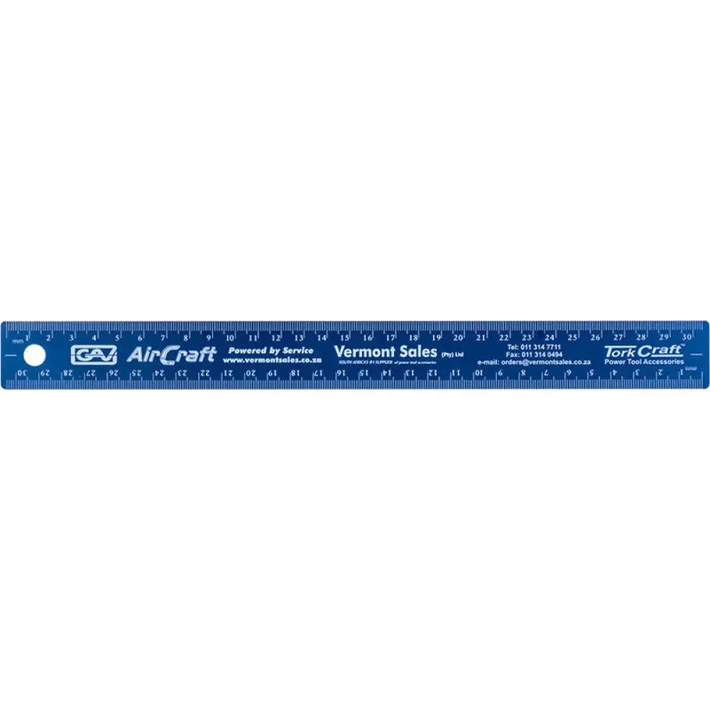 Tork Craft 300 Mm Blue Cork-Backed Stainless Steel Measuring Ruler 1