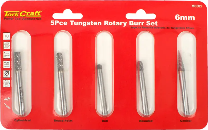 Tork Craft 5-Piece Rotary Burr Set – 6 Mm Diameter, Tungsten Carbide 1
