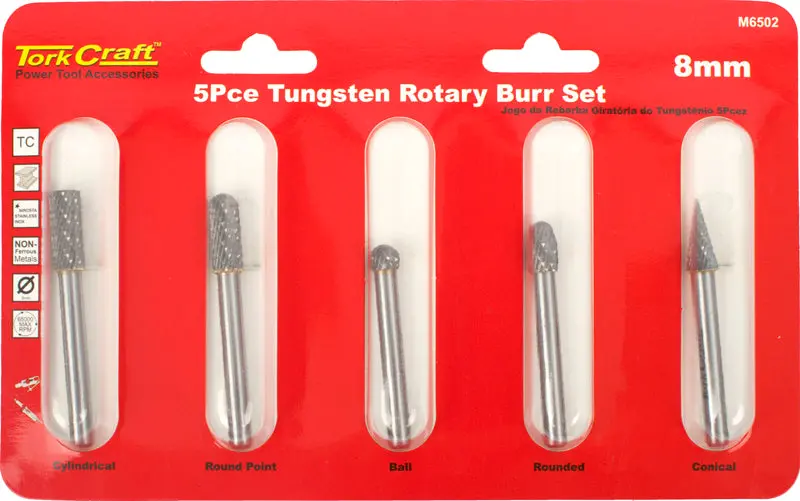 Tork Craft 5-Piece Rotary Burr Set – 8 Mm Diameter, Tungsten Carbide 1