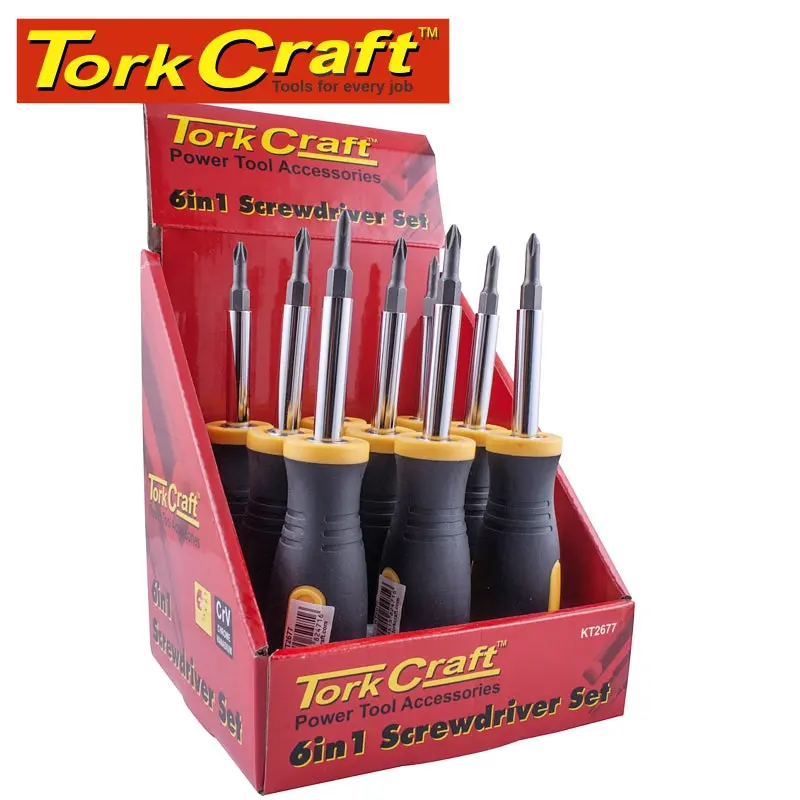Tork Craft 6-In-1 Compact Screwdriver With Crv Insert Bits (9-Pack) 1