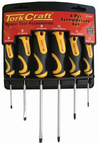 Tork Craft 6-Piece Screwdriver Set With Wall-Mount Rack – Phillips & Slotted Heads 1