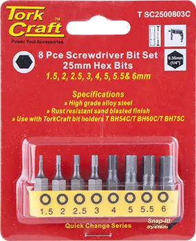 Tork Craft 8-Piece Hex (Allen) Screwdriver Bit Set – H1.5 To H6 1