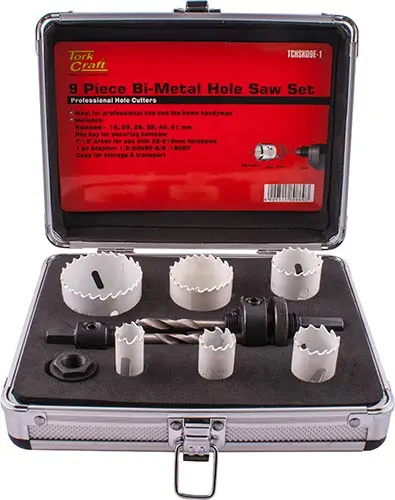 Tork Craft 9-Piece Bi-Metal Hole Saw Kit — 16, 20, 25, 32, 40, 51Mm — In Lightweight Aluminum Case 1