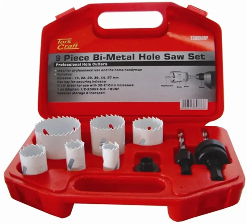 Tork Craft 9-Piece Bi-Metal Hole Saw Set — 19, 22, 29, 38, 44, 57Mm — With Organized Case 1
