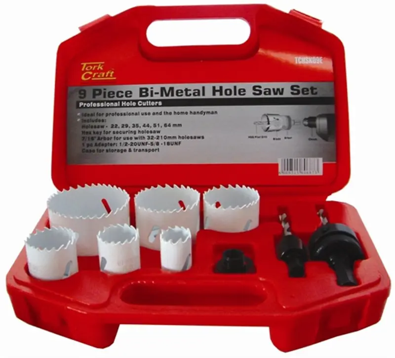 Tork Craft 9-Piece Bi-Metal Hole Saw Set — 22, 29, 35, 44, 51, 64Mm — In Protective Case 1