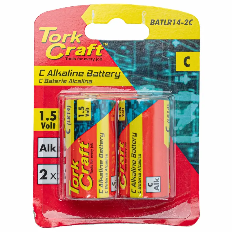 Tork Craft Alkaline C-Cell Batteries – 1.5 V, 2-Pack With Carded Packaging 1
