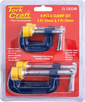 Tork Craft C-Clamp Bundle – Four-Piece Set Including Two 25 Mm And Two 50 Mm Clamps 1