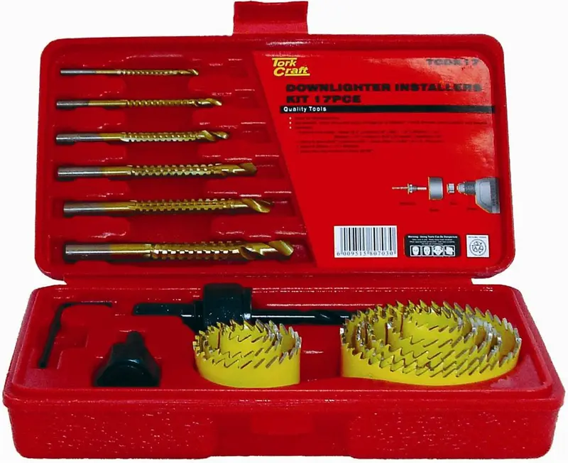 Tork Craft Premium Downlight Installer Kit – 17-Piece With Drill Bits And Hole Saws 1