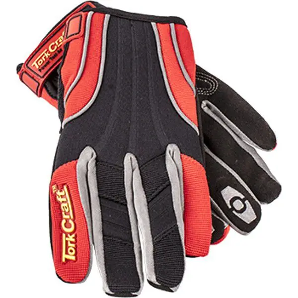 Tork Craft Reinforced Mechanic Glove – Medium, Synthetic Leather Palm & Red Spandex Back 1