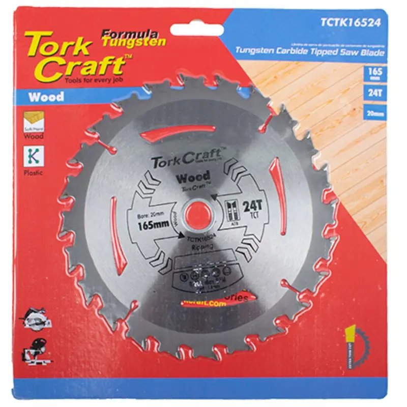 Tork Craft Tcct Wood-Cutting Saw Blade – 165Mm Diameter, 1.6Mm Kerf, 20Mm Arbor, 24 Tooth Thin-Kerf Design 1