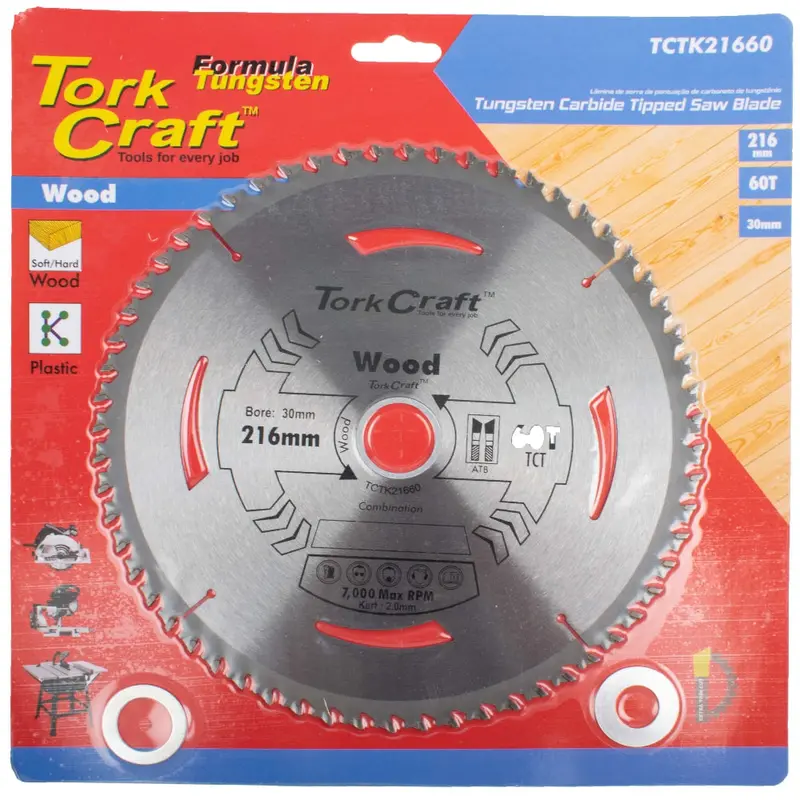 Tork Craft Tct Wood Saw Blade – 216Mm Diameter, 2.0Mm Kerf, 30Mm Arbor, 60 Teeth, Thin-Kerf Design 1