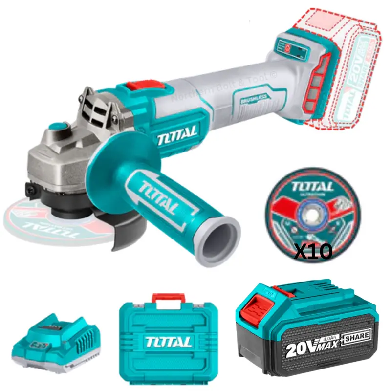 Total 20V Cordless Angle Grinder – 115Mm With Carry Case Kit 1