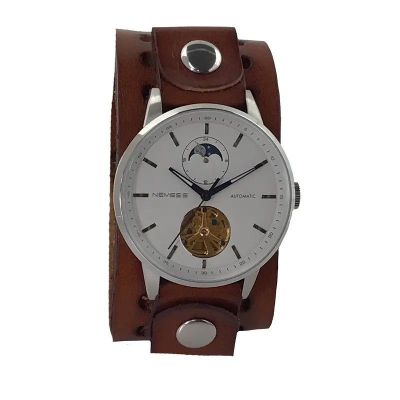 Tourbillon Day/Night Watch – White & Black Hands With Perforated Brown Leather Cuff 1