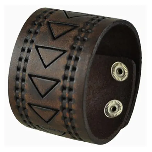 Triangular-Embossed & Hole-Punched Dark Brown Leather Cuff 1