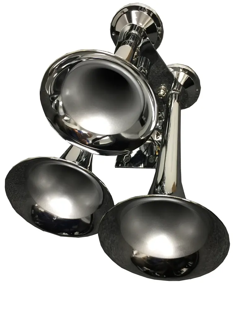Triple-Trumpet Air Horn – Polished Chrome Finish, Heavy-Duty Commercial Use 1