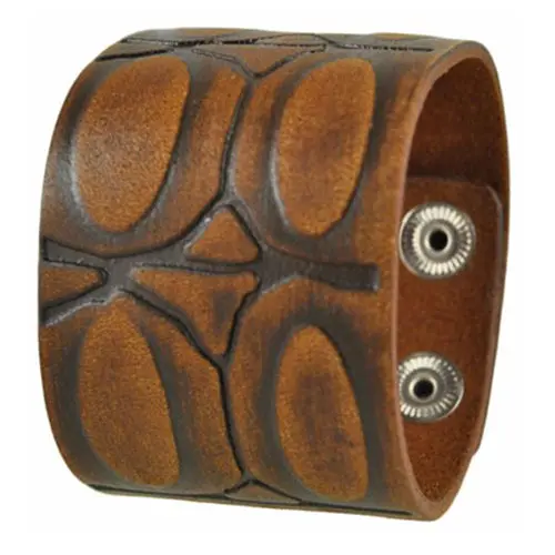 Turtle-Shell Engraved Brown Leather Snap-On Bracelet 1