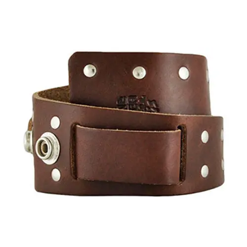 Twirl-Style Brown Leather Cuff With Stud Details And Snap Closure 1