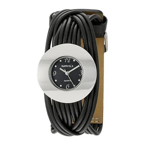 Ufo-Themed Black Watch For Women With Spaghetti-Style Black Leather Cuff 1